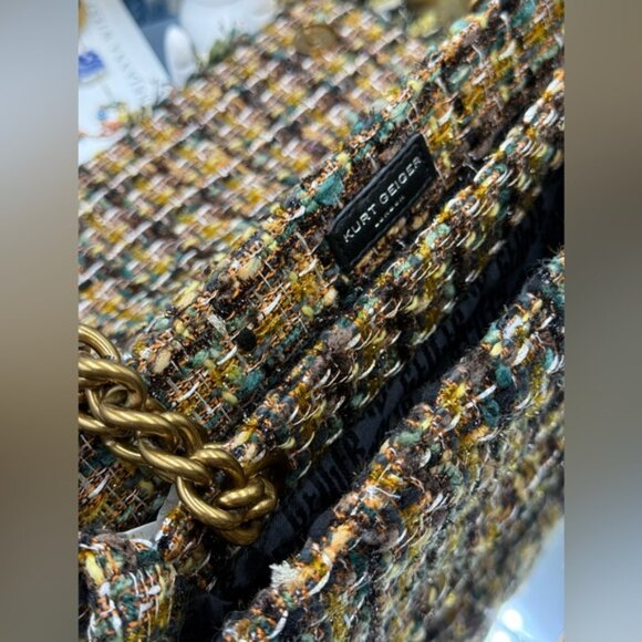 🆕 KURT GEIGER LONDON 🧿 NWOT Large Kensington X Tweed Shoulder Bag, Black Brown - Picture 15 of 16